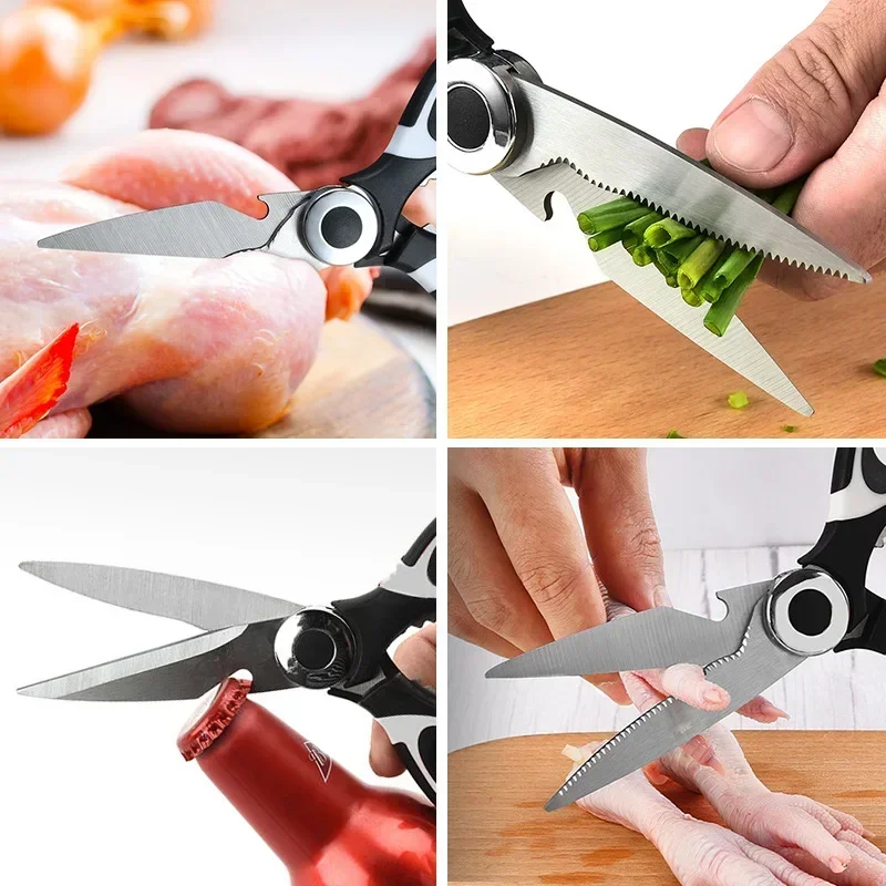 Stainless Steel Heavy Duty Multipurpose for Opening Bottle Nutcracker New Kitchen Scissors Chicken Bone Scissors with Cover