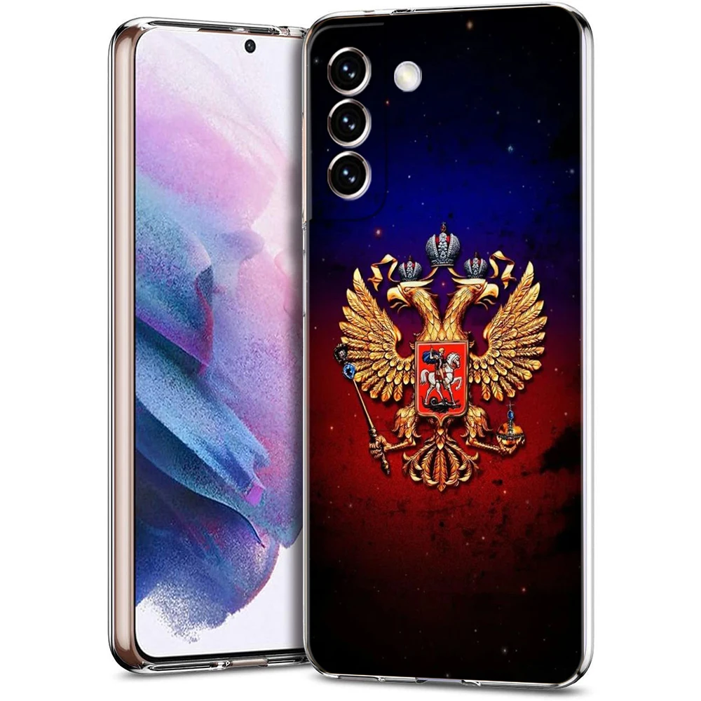 Russia Russian Flags Emblem Phone Case for Samsung Galaxy S24 S23 S22 S20 S21 FE Ultra S10 S10E S9 S8 Plus 5G Transparent Shell