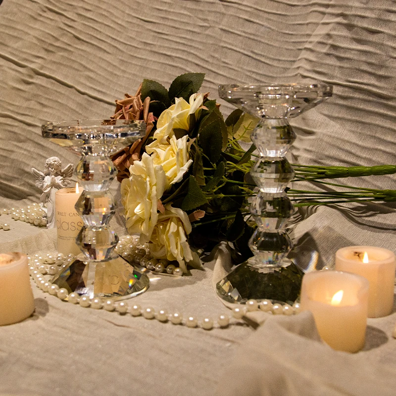 Candlelight dinner props, candlestick decorations, Nordic dining table decorations, European romantic crystal candlestick