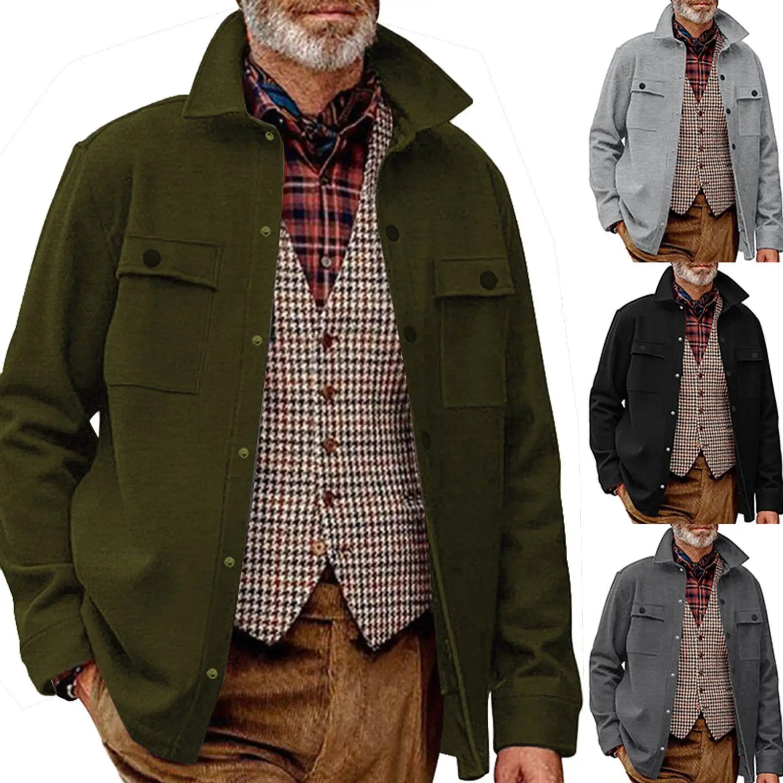 

Slim Fit Fleece Lined Casual Men's Jacket Single Button Collar Pure Color Long Sleeve Outerwear PU Material No Brand Registered