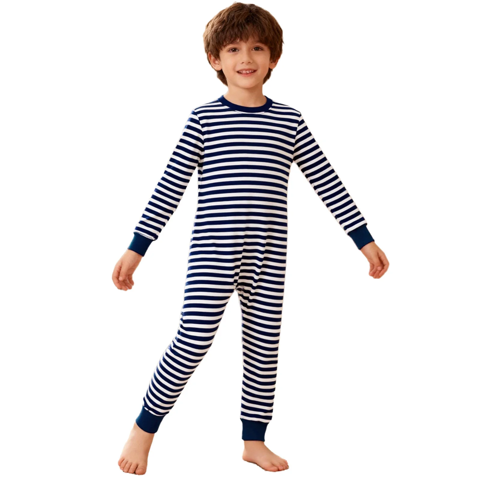 

Kids Boys Girls Special Needs Adaptive Clothing Round Neck Long Sleeve Invisible Zipper Striped Full Length Jumpsuit Rompers