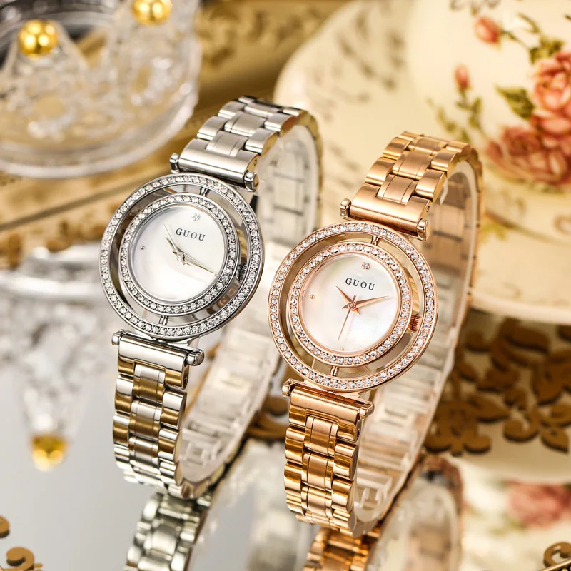 KoreanStyleFashionable And LuxuriousWomen'S Watch With A StainlessSteel StrapFeaturing A Rotating Dial And ASimpleTrendy Design.