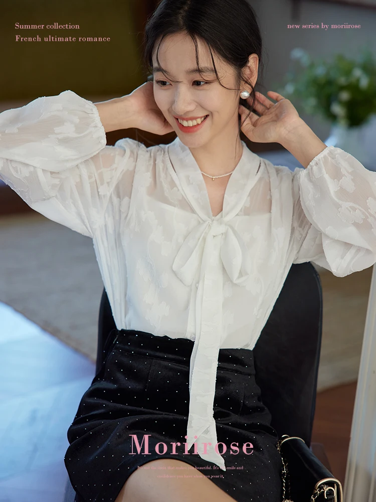 

Белая вышитая блузка Moriirose с поясом, женская, осенняя, винтажная, с длинным рукавом, элегантный топ с бретельками, прямого кроя, из полиэстера