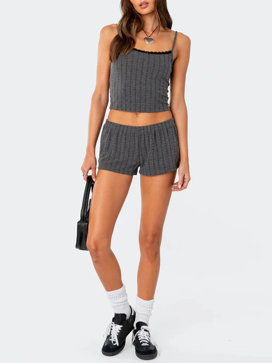 Camisole et short en dentelle pour femmes, tenues d'été, patchwork, streetwear club, vêtements de mode, 2 pièces