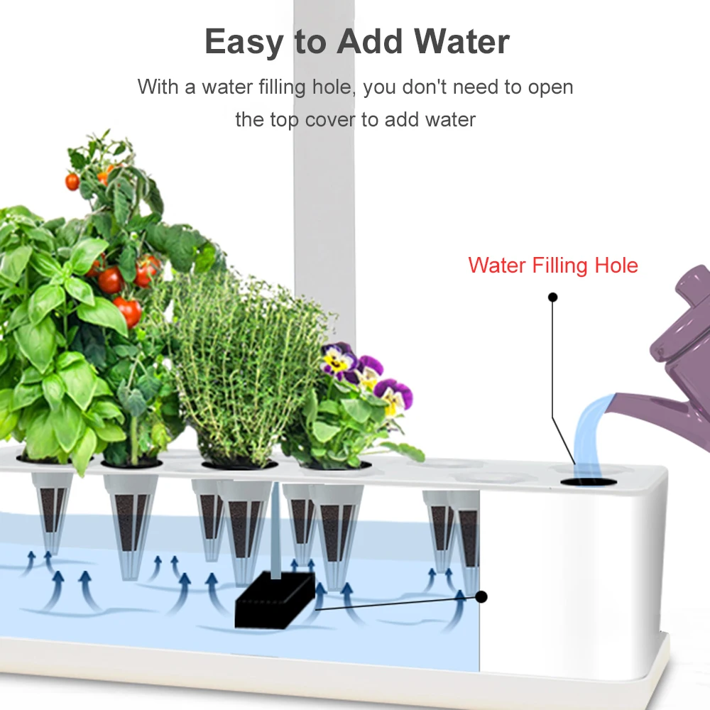 Water Pump Smart Hydroponics Growing System Indoor Garden Kit 9 Pods Automatic Timing with Height Adjustable 15W LED Grow Lights