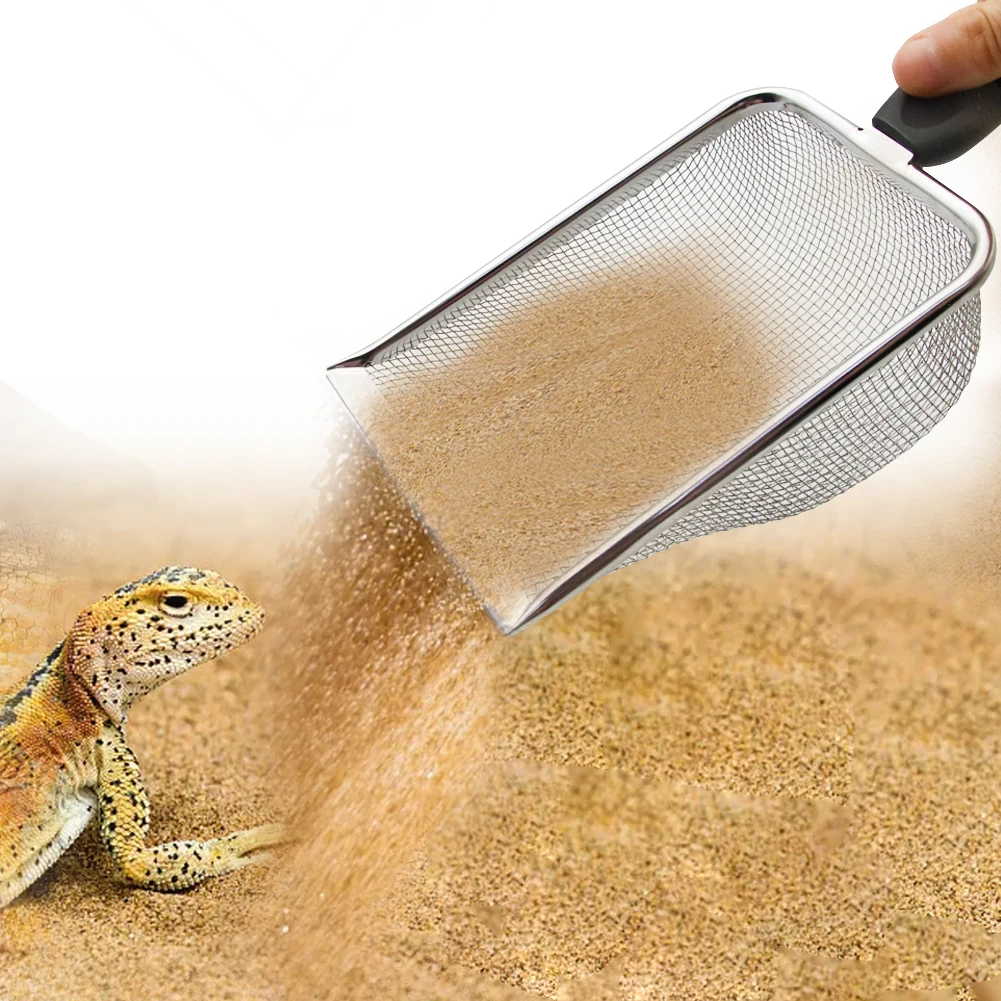 

Stainless Steel Reptile Sand Shovel Filtering Litter Scooper Substrate Cleaner Fine Bedding Sifter Metal Scoop 10.6 Inch