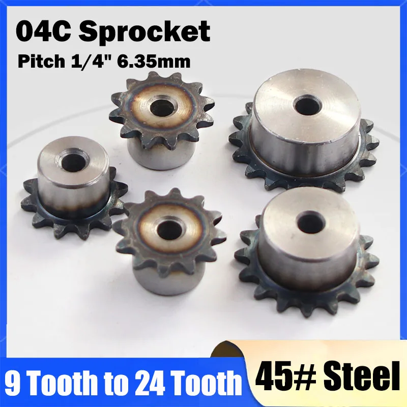 1Pcs 04C Chain Drive Sprocket 9~24 Tooth 45# Steel Chain Gear Pitch 6.35mm Industrial Sprocket Wheel Roller Chain Sprocket
