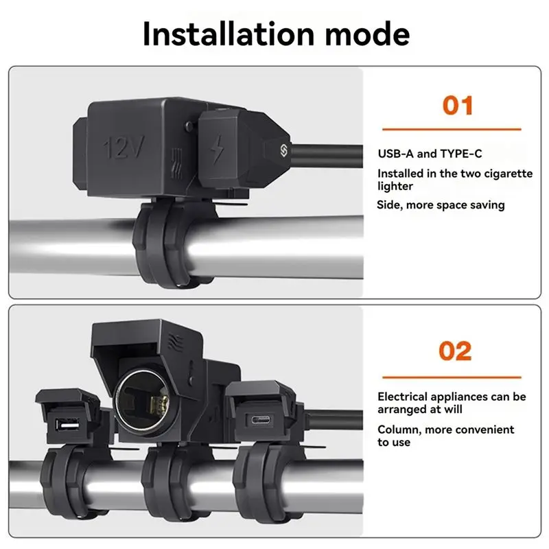 Steady PD QC3.0 Motorcycle Charge 3-In-1 USB Type C Connector Battery Power Socket