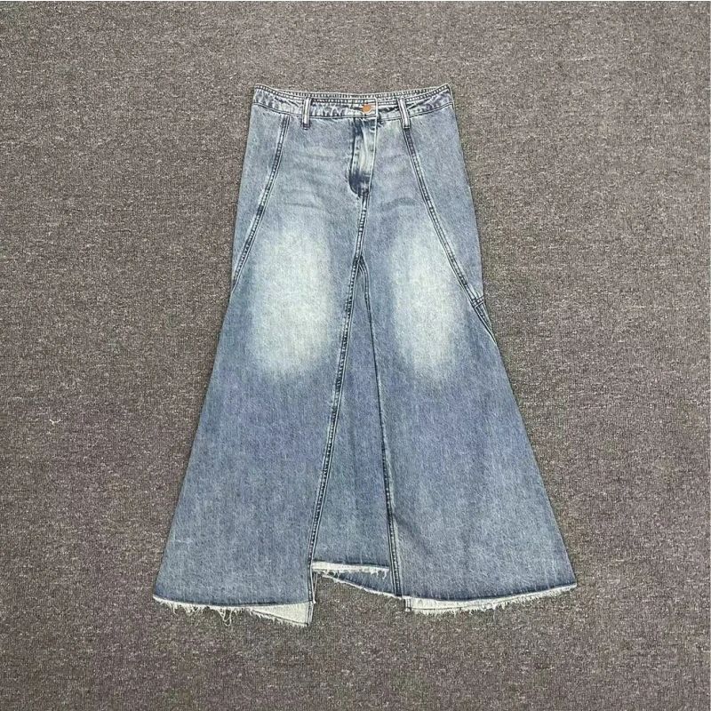 Novo estilo coreano casual franjas saia jeans com cauda de peixe dividida na primavera e no verão de 2025