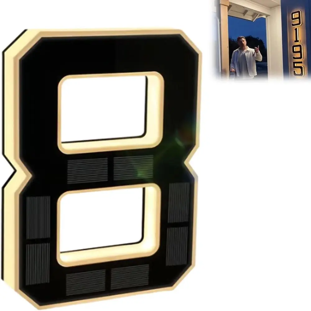 Solar Powered Solar House Numbers IP44 Waterproof 6.7 Inch Size Lighted House Numbers Black Finish Light Up Design