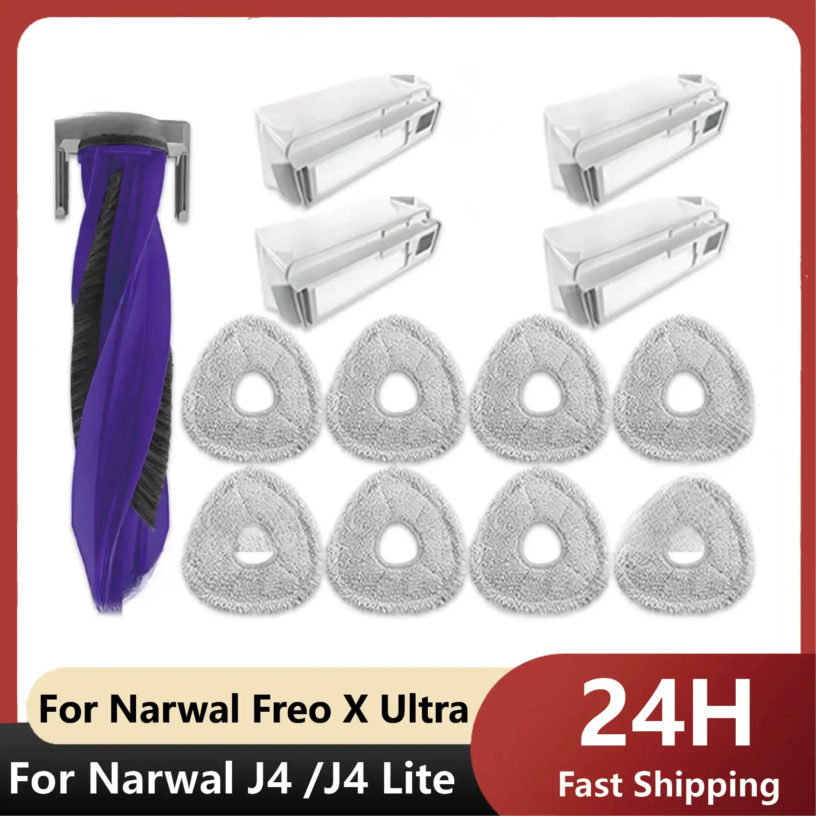 Fit For Narwal Freo X Ultra / J4 Accessories Parts Roller Side Brush Mop Cloth Dust Bag Filter Ag+ Sterilization Module Silver