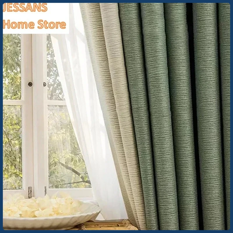

Japanese Fashion Bedroom Living Room Curtains Cotton Linen Matcha Green Cream Curtains Modern Minimalist Blackout Drapes1pc