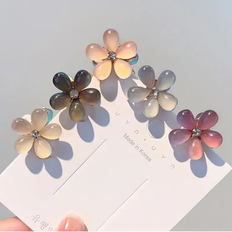 1-10PCS Colorful Opal Hairpins Kids Cute Girls Mini Flower Hairclip Claws Small Crystal Headdress Korean Sweet Hair Barrettes