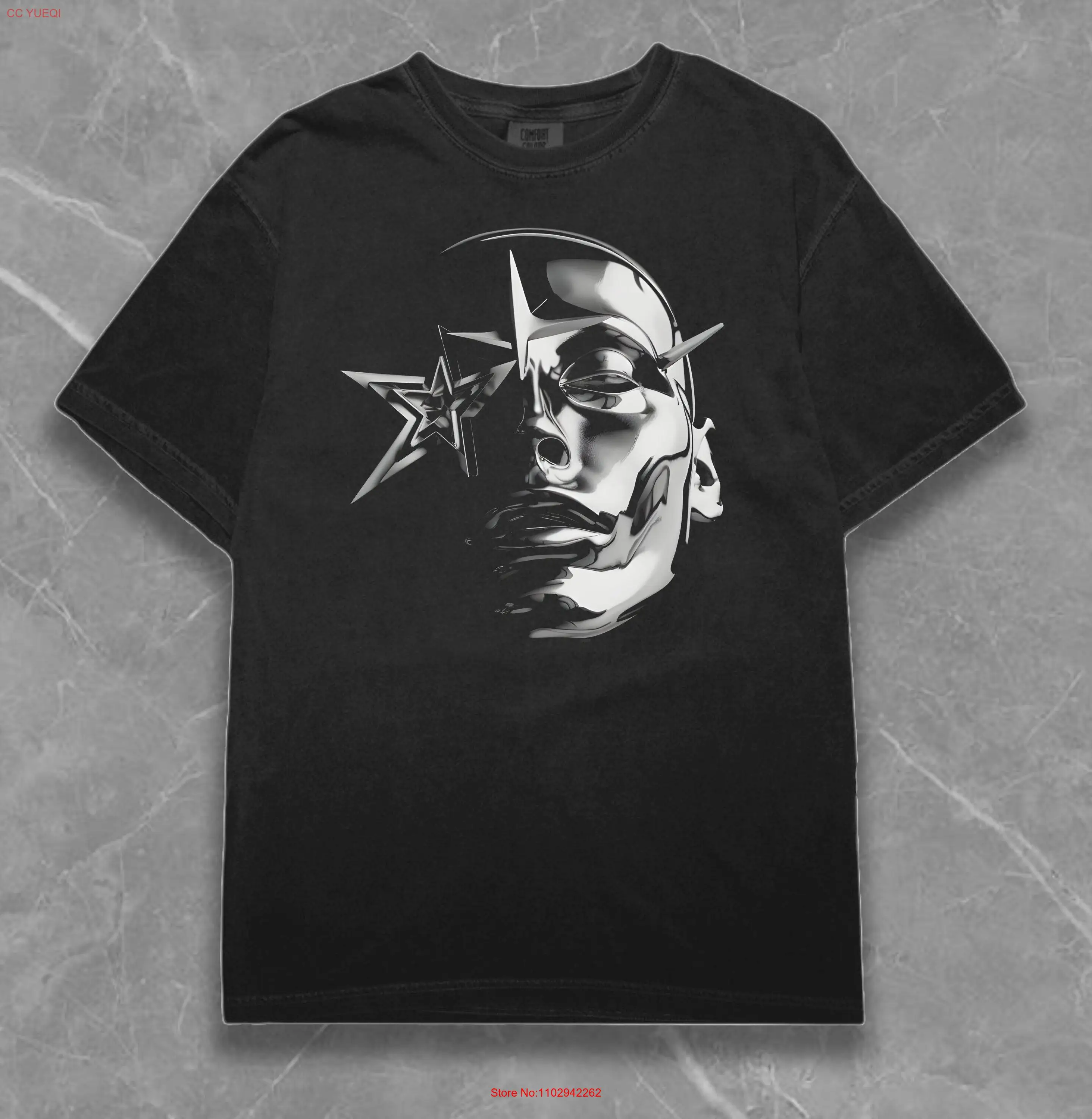 Футуристическая хромированная футболка с лицом Y2K Уличная мода Vamp Ретро Opium Уникальное искусство Эстетический стиль Винтаж Гранж