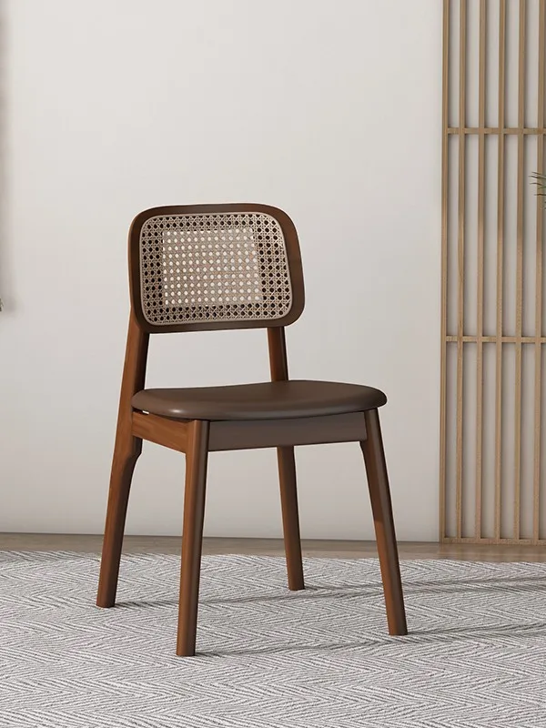 Backrest dining chairs, Nordic rattan woven medieval leisure restaurant, home design, minimalist coffee boutique