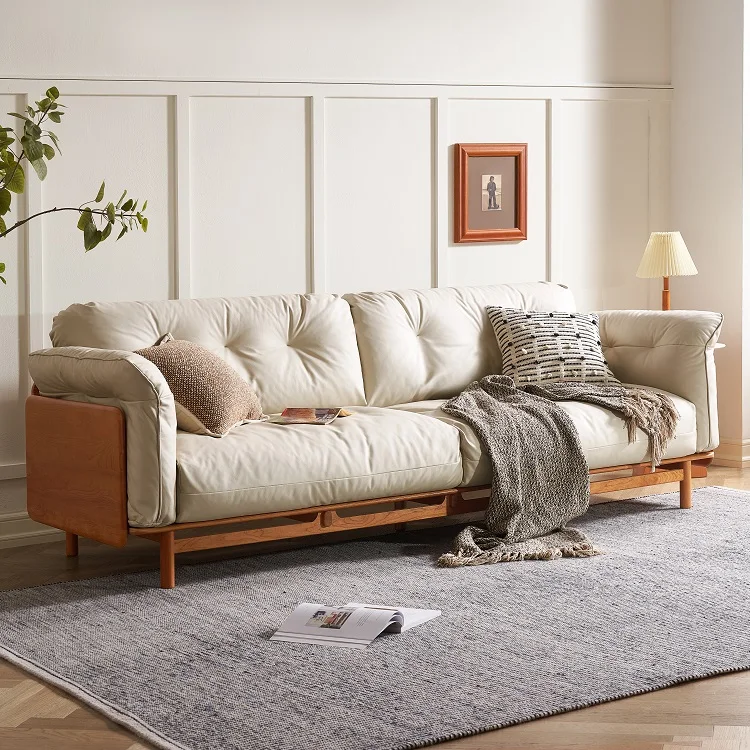 

-aa L9061 Solid Cherry Reclining Sectional Sofa Modern Minimalist Four-Seater Cloud White Upholstered for Small Apartment Hotel