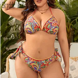 Plus Size Women's Swimwear 2024 Vintage Printed Two Piece Swimsuit Sexy Bikinis Set Bandage Bathing Suit Boho Beach Matching Set