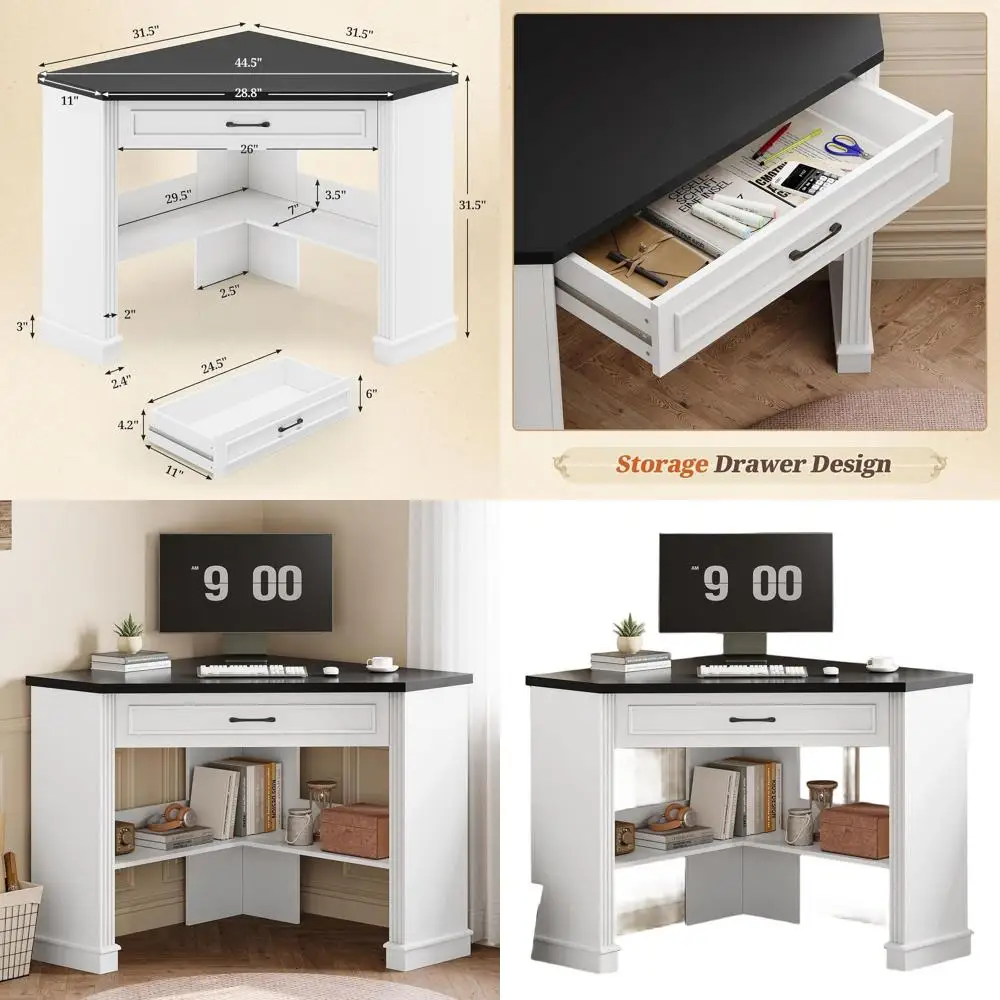 

Компактный белый стол 31,5 дюйма для небольших помещений: современный компьютерный стол с выдвижным ящиком и местом для хранения для домашнего офиса, гостиной или спальни