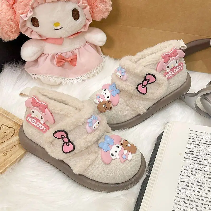 Kawaii My Melody Sanrio الطلاب لطيف الصوف أحذية قطنية دافئة الأطفال أحذية قصيرة الشتاء احذية الجري هدايا للفتيات