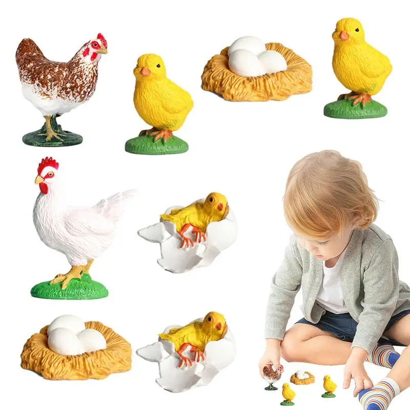 Mini Chicken Figurines 8PCS Models Of Chick Lifespan Small Vivid Multifunction Educational Chicken Toys For Girls Boys Kids