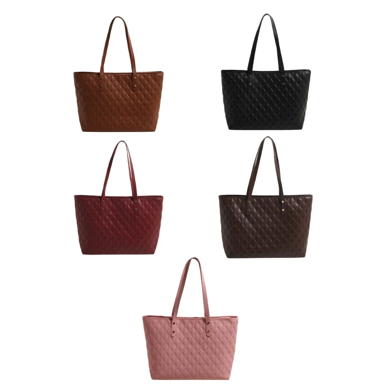 Bolso acolchado piel sintética con diamantes para mujer, bolso hombro capacidad, Color sólido, para compras