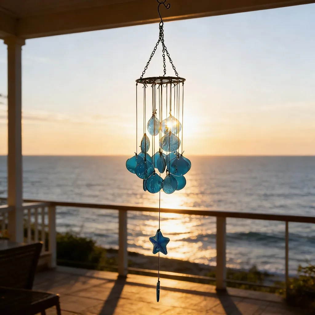 Buntes Buntglas-Muschel-Windspiel Dekoratives Hängeornament für Garten, Terrasse, Heimdekoration und Geschenk