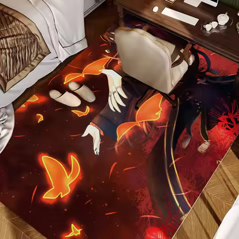 Game G-Genshin I-Impact Hu Tao Floor Mat INS Style Soft Bedroom Floor House Laundry Room Mat Anti-skid Household Carpets