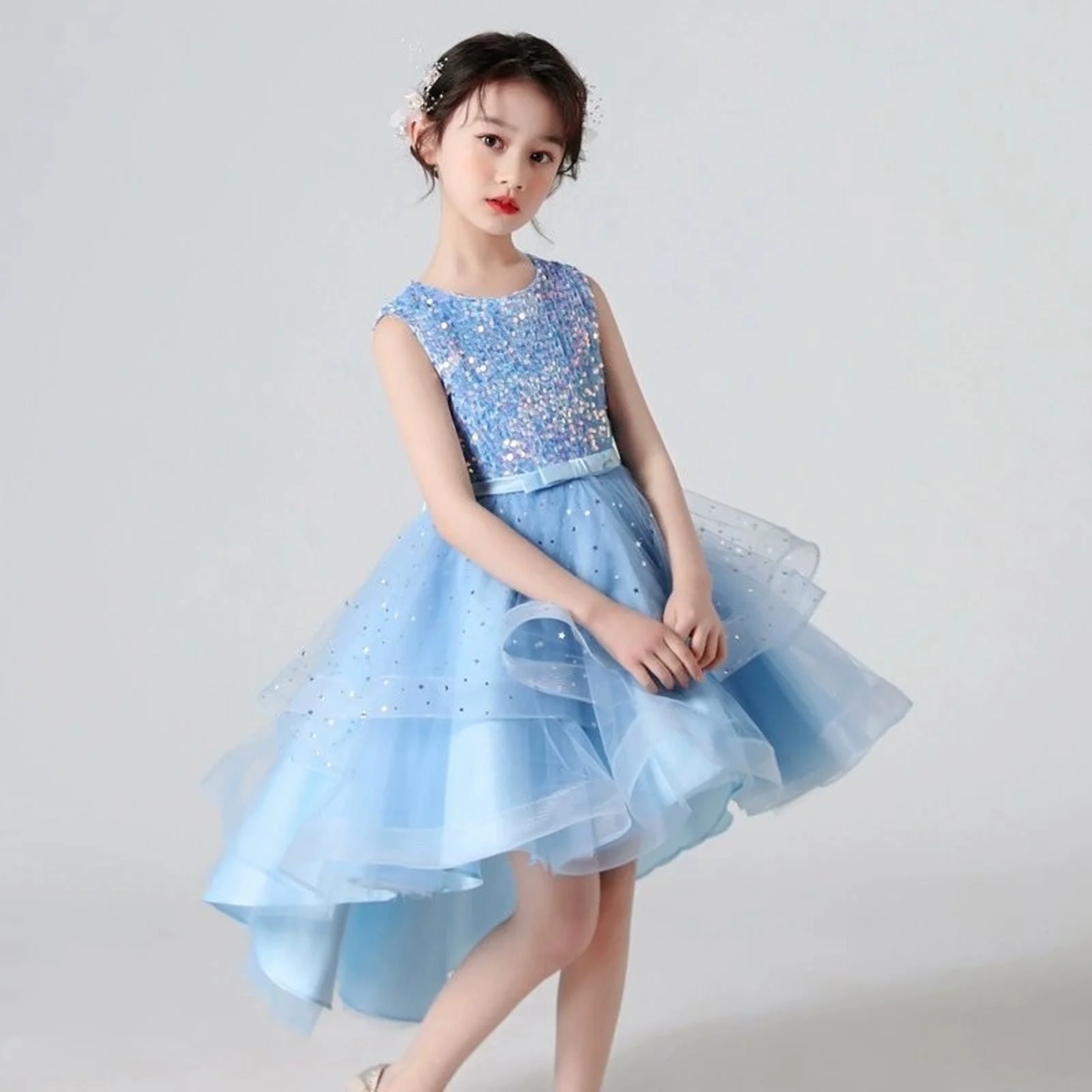 

Elegant Flower Party Girsl Dress Summer Tulle Bridemaid Wedding Princess Prom Dress Birthday Kids Clothes Christmas Costume