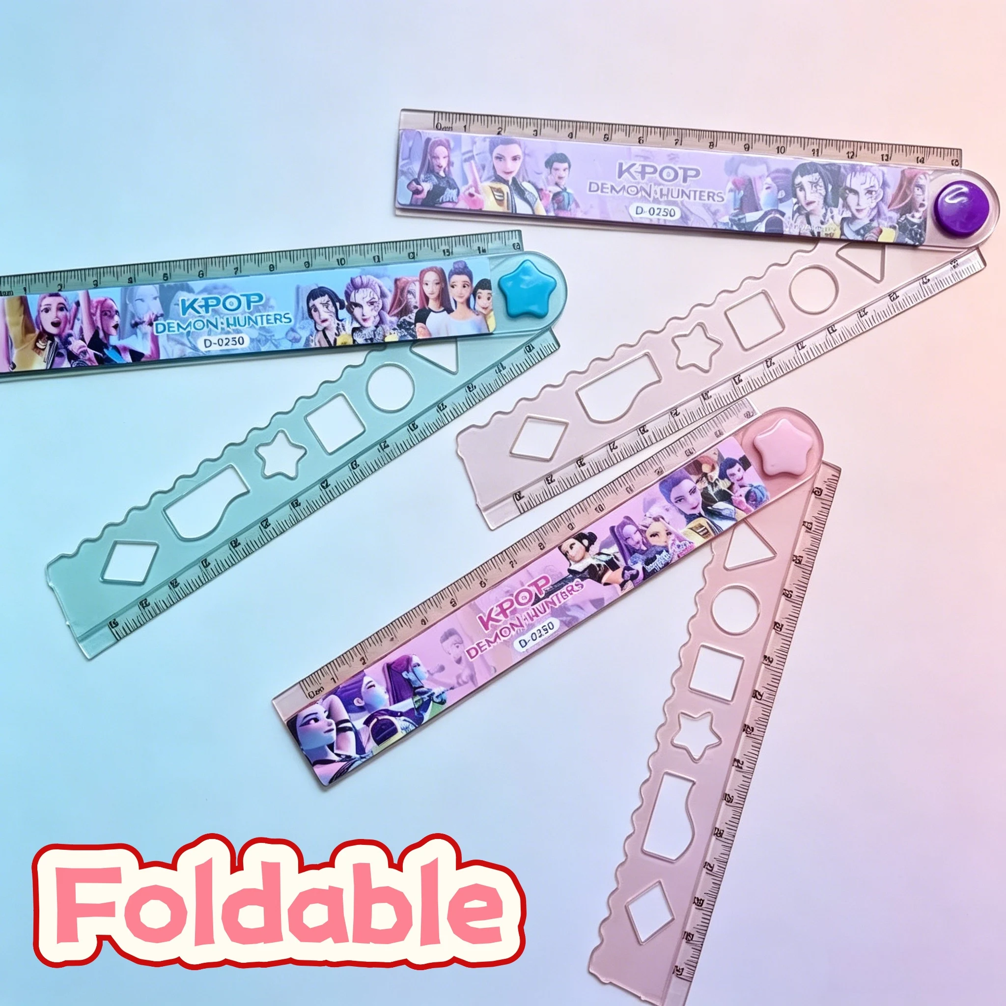 2026Cartoon 30cm folding ruler kids 15cm straight scale wave drawing ruler for primary school students can draw polygon patterns