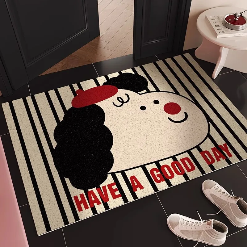 Cartoon Puppy Welcome Entrance Doormat Pink Anti-slip PVC Floor Mat Entry Porch Hallway Entryway Home Decor Dust Removal Carpet