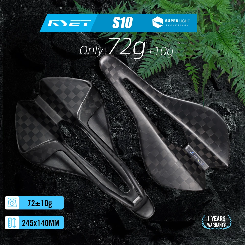 

RYET 72g Lightest Carbon Fiber Bike Saddle, Hollow Shock Absorbing 12K Breathable Bicycle Cushion for Road MTB Gravel Bike