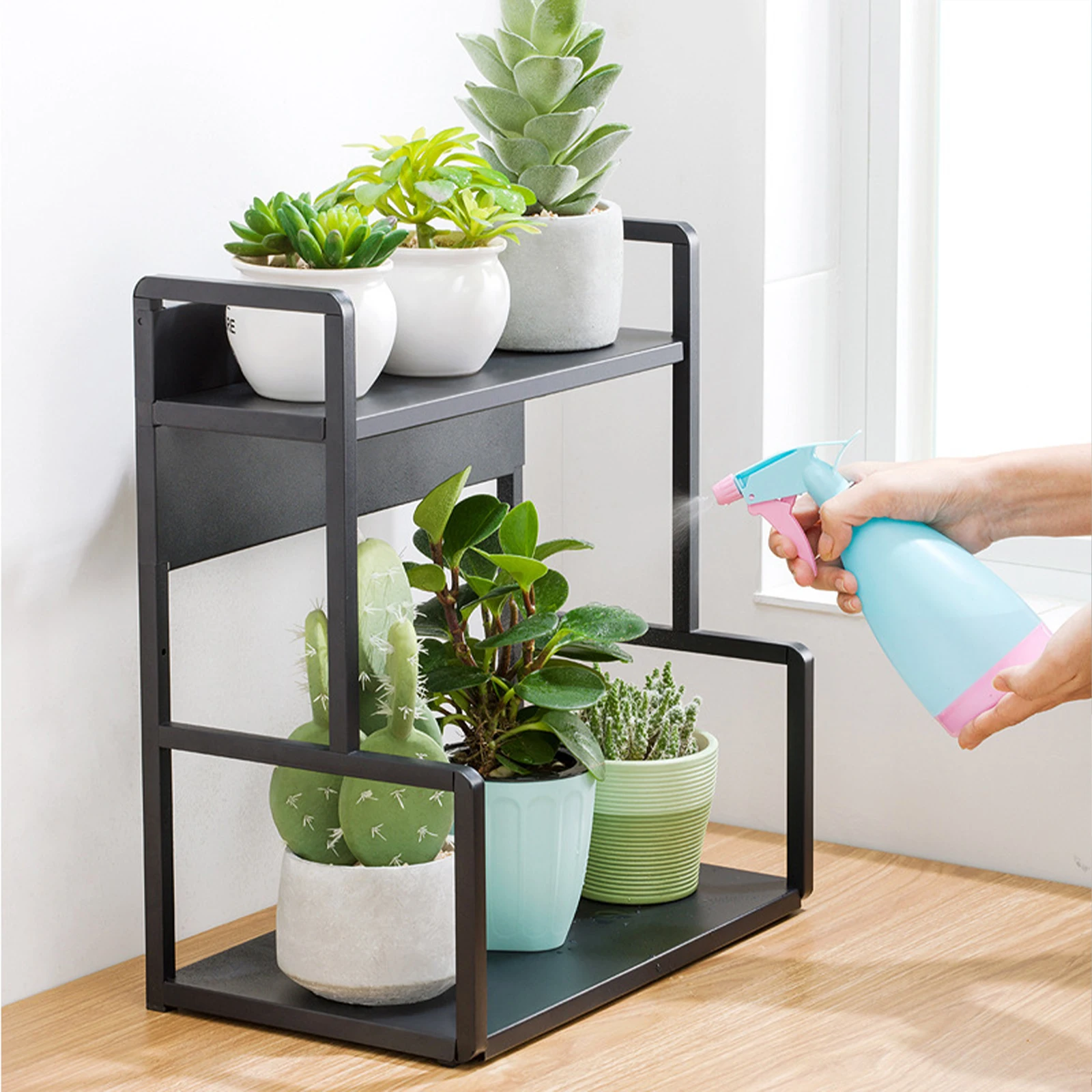 Flower Stand Pots Tray Shelf Simple And Modern Stepped Plant Shelves 40cm Black Beautiful Iron Multi-layer Storage Space