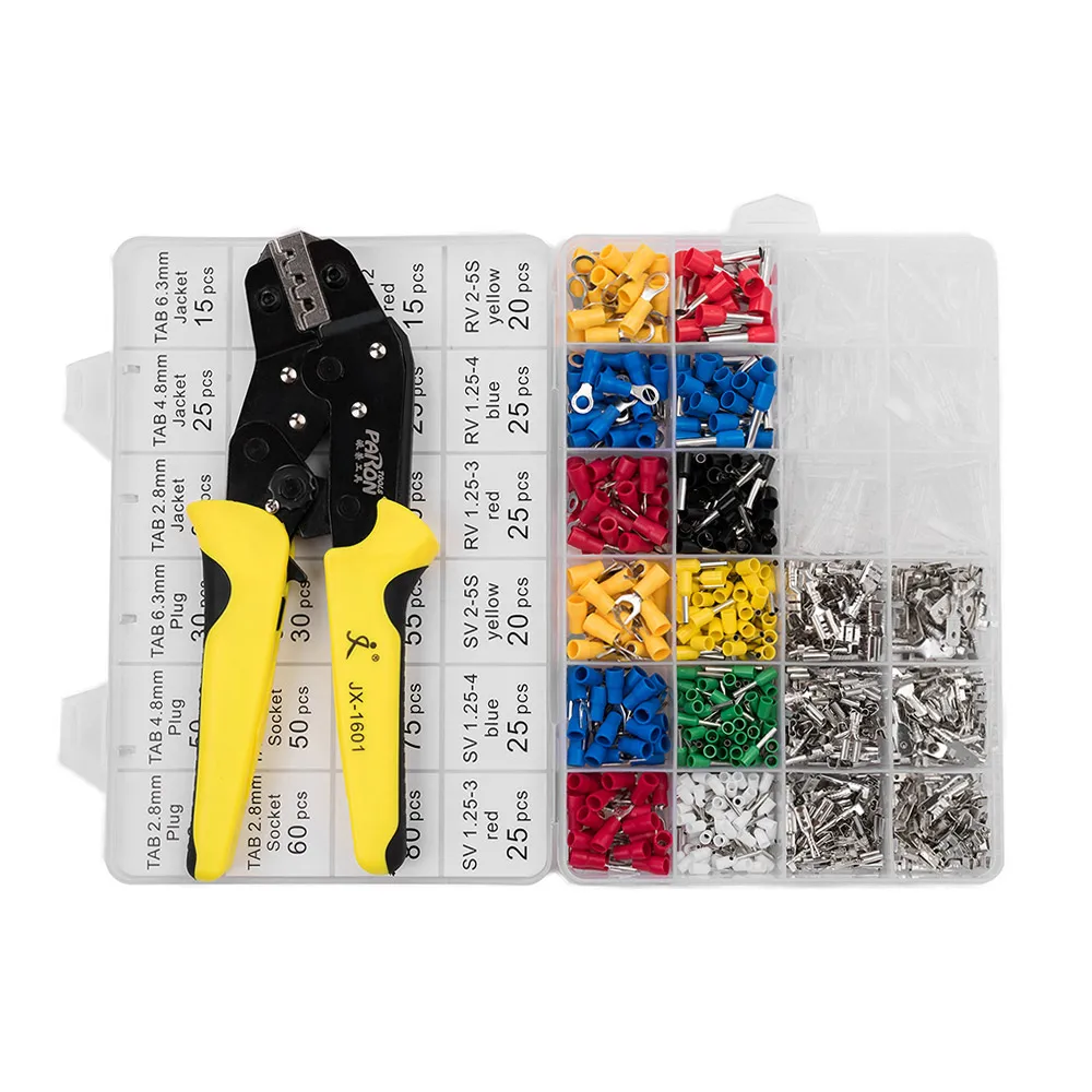 Terminais de fio ferramenta de friso mandíbula intercambiável isolado catraca crimper kit com 850 pces 0.5-6.0mm2 terminais isolados saco