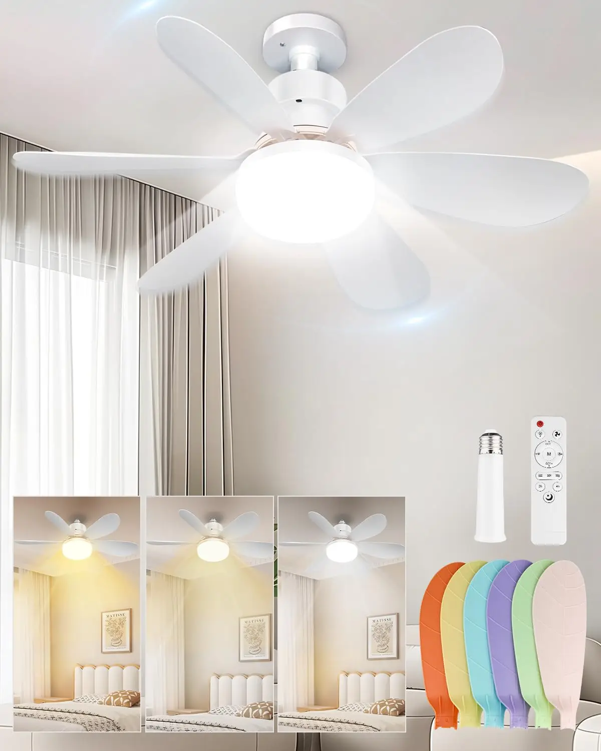

40W Ceiling Fan Light With Remote Control Silence Fan Lights 3 Fan Speed Dimmable Ceiling Fan for Bedroom Living Room Kitchen