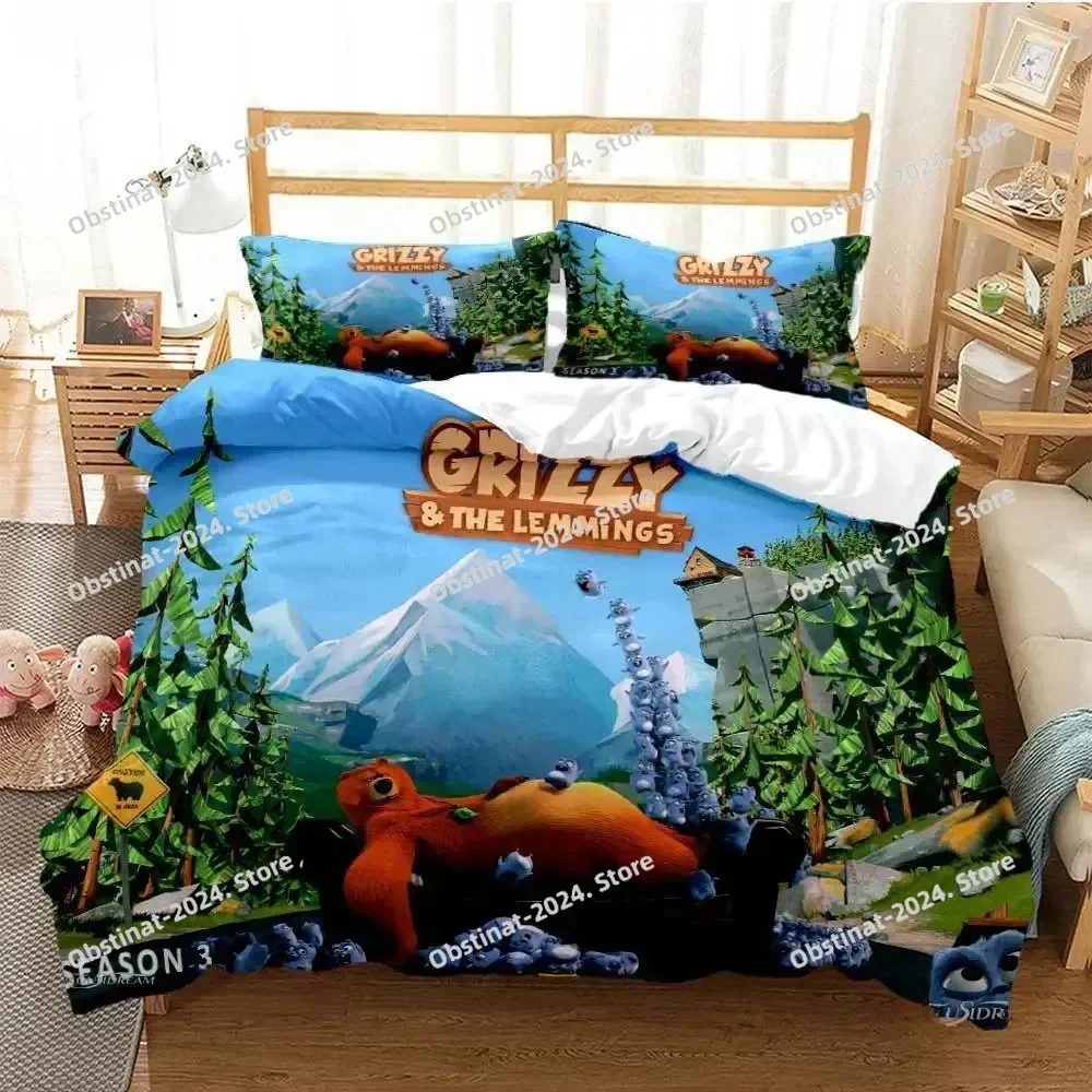 أشيب و The Lemmings الكرتون أنيمي طقم سرير طباعة مع المخدة غطاء لحاف السرير لينة واحدة مزدوجة الملكة سوبر كينج الحجم