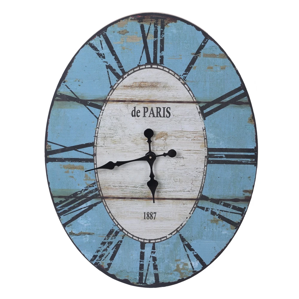 

Artisasset Wood Wall Decorative Mirror Oval Blue and White with Clock 60x44.5x1CM[US-Stock]