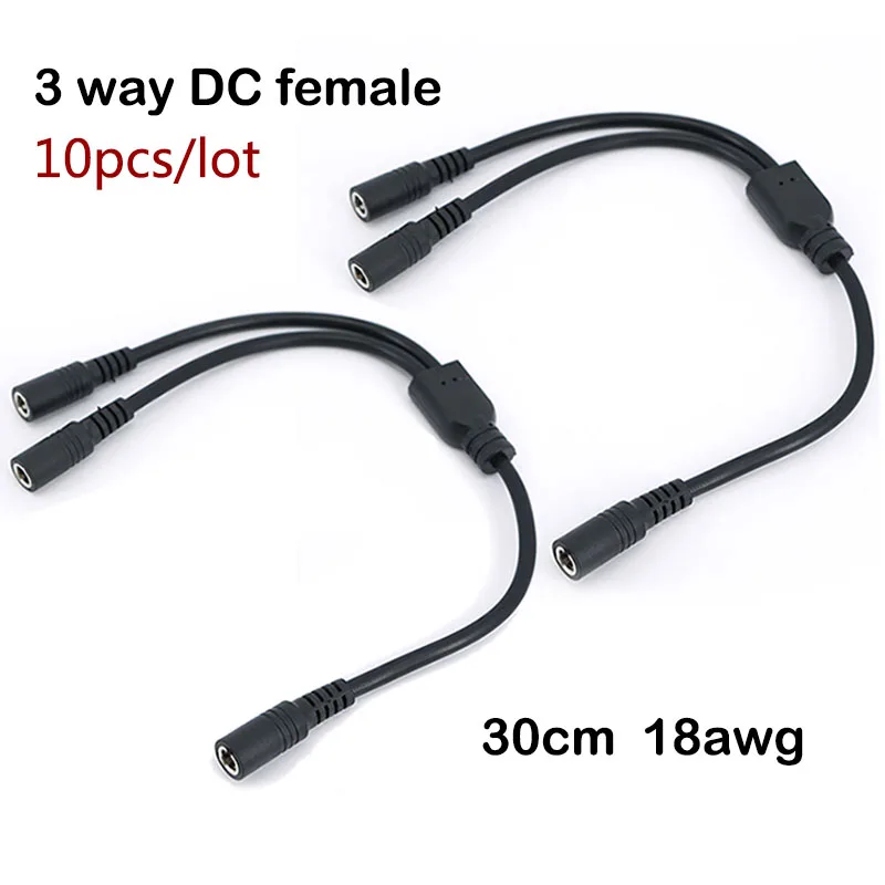 

10 шт., 30 см, 18awg, 3-полосный адаптер питания постоянного тока, разветвитель кабеля, 1 гнездо на 2 гнезда, 2-контактный разъем 5,5*2,1 мм, удлинитель питания