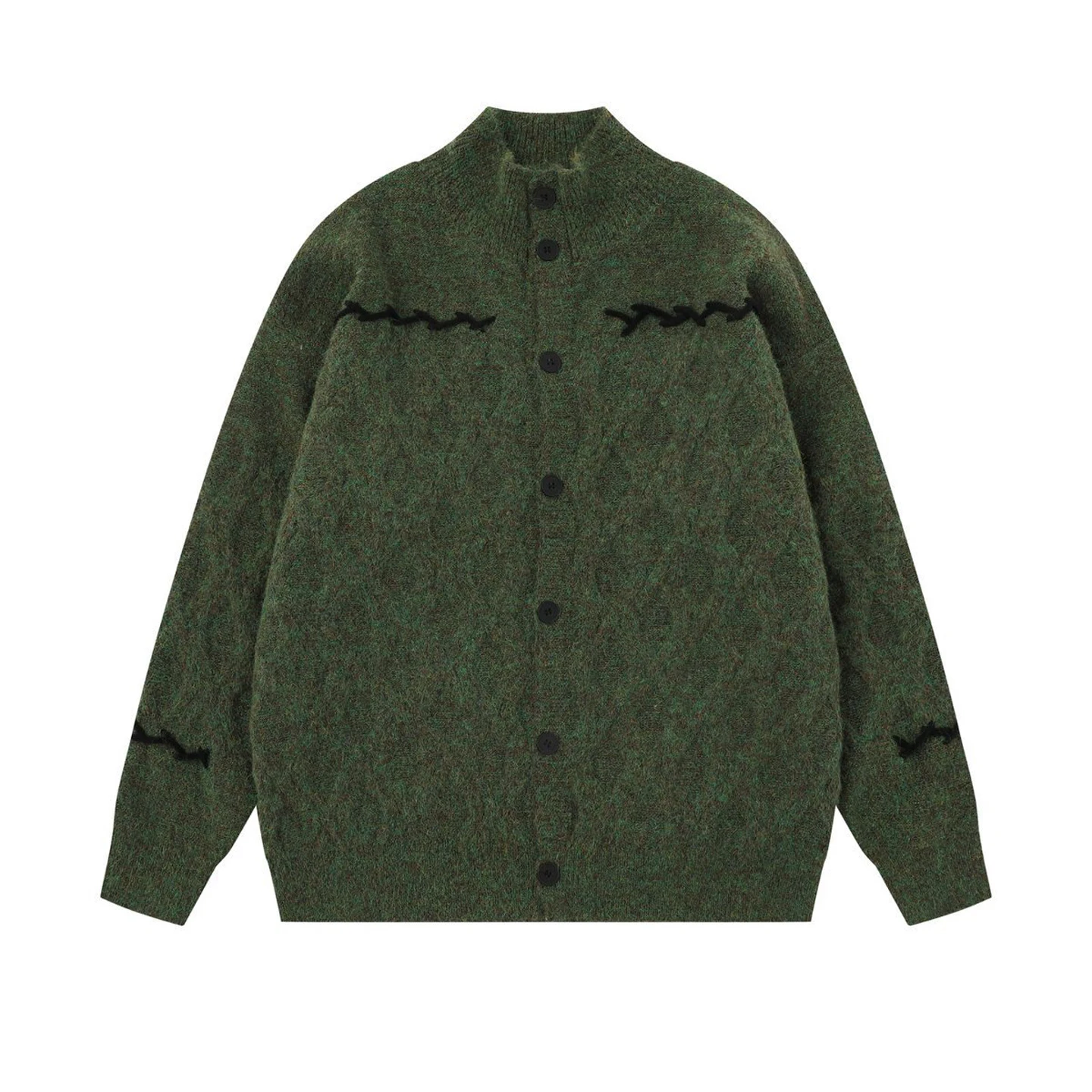 2025 Autumn Winter Season American Retro Style Diamond Check Gray Sweater Men's Loose Casual Soft Green Brown Knitted Cardigan