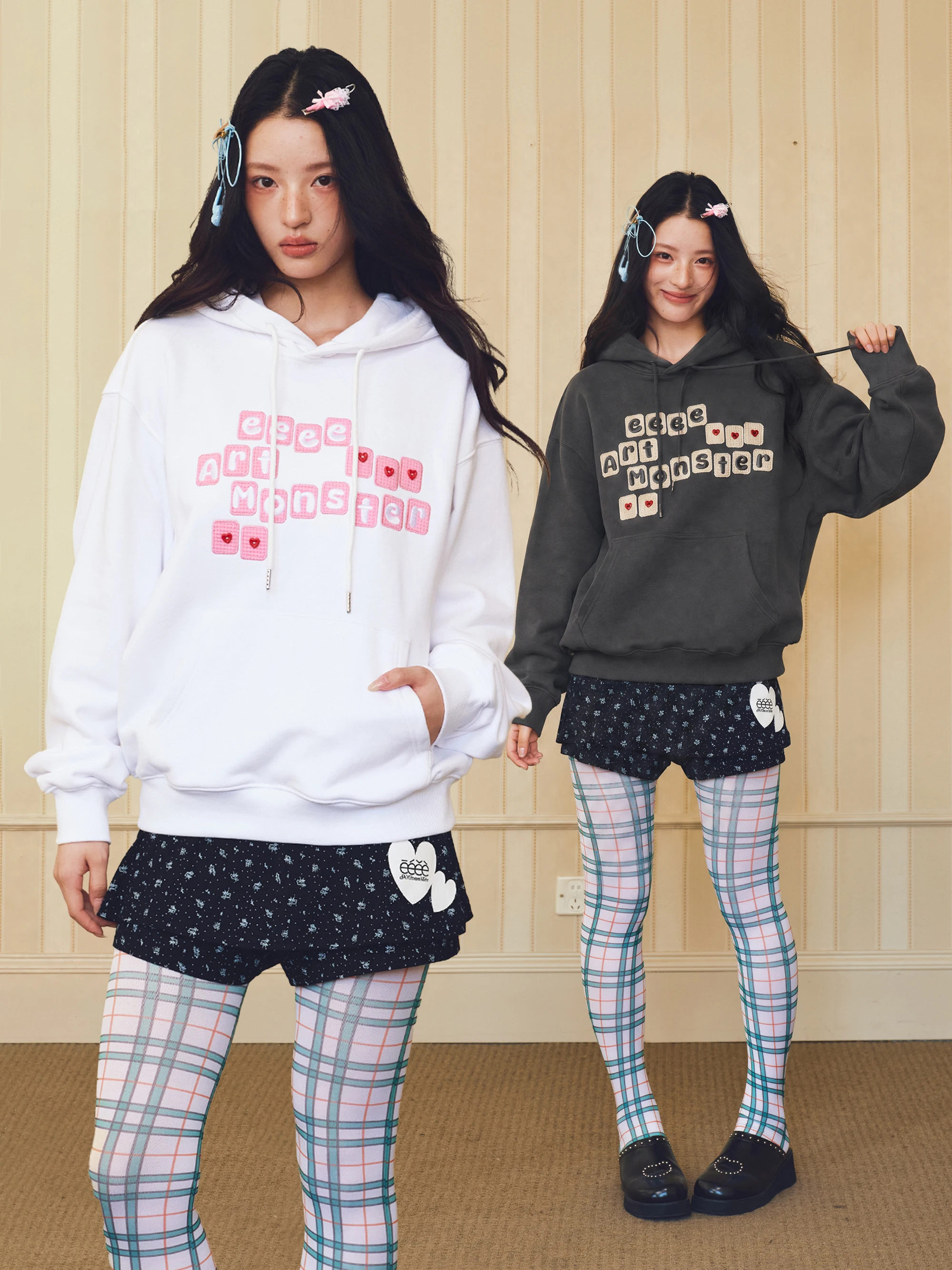Eeee Artmonster Standard Fit Hoodie Embroidered Patchwork Long Sleeve Street Style Sweatshirt for Men And Women