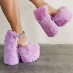 BERZIMER sandali con plateau da donna Fluffy Cosplay Crystal Block tacchi alti décolleté fatti a mano scarpe donna Large Size 38 40 42 45 47