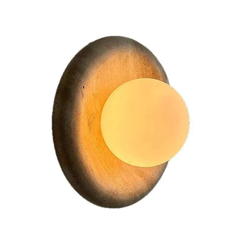 Wabi Sand Wind Simple Yellow Travertine Bedside Wall Lamp High-end Luxury Stone Model Room B&B Stairs Living Room Art Wall Lamp