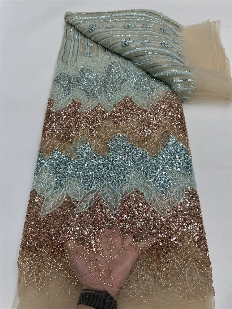 Tessuti di pizzo africano francese con paillettes 2025 Pizzo di perline di alta qualità Abito da sposo nigeriano ricamato Materiale per cucito da festa RF