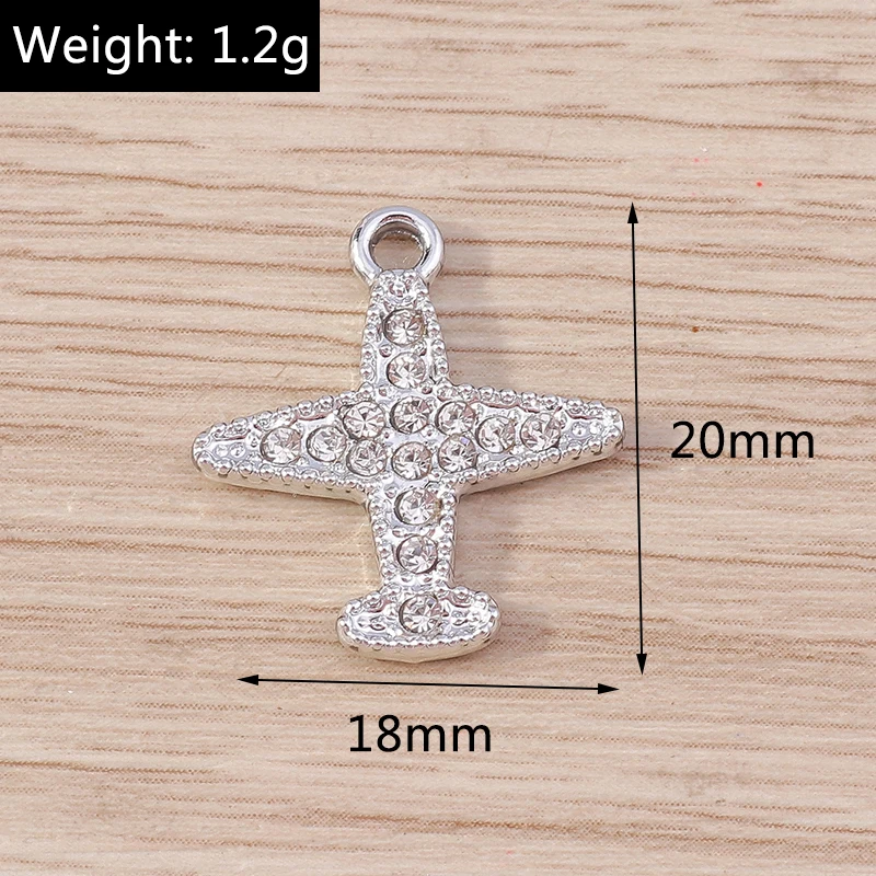 10pcs 18x20mm Cute Crystal Airplane Charms Pendants for Drop Earrings Necklaces DIY Bracelets Crafts Jewelry Making Accessories