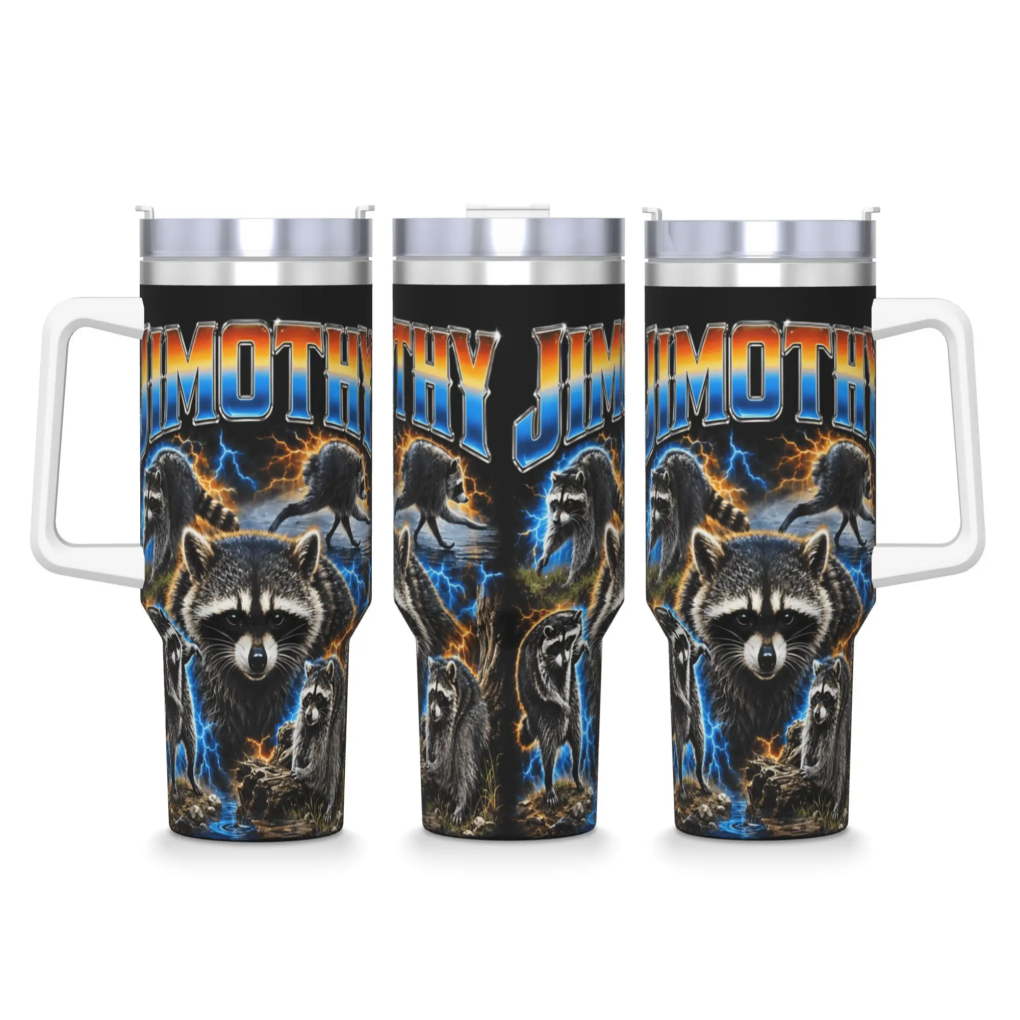 Jimothy Seattle Raccoon Retro Collage Stainless Steel Tumbler  Beach Thermal Cups With Straws and Lid Large Capacity Mugs Cup