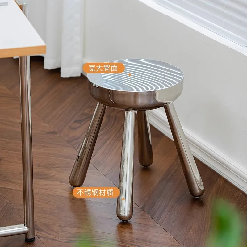 Nordic Minimalist Industrial Style Furniture Living Room Decorative Stool Stainless Steel Electroplating Process Silver Stool