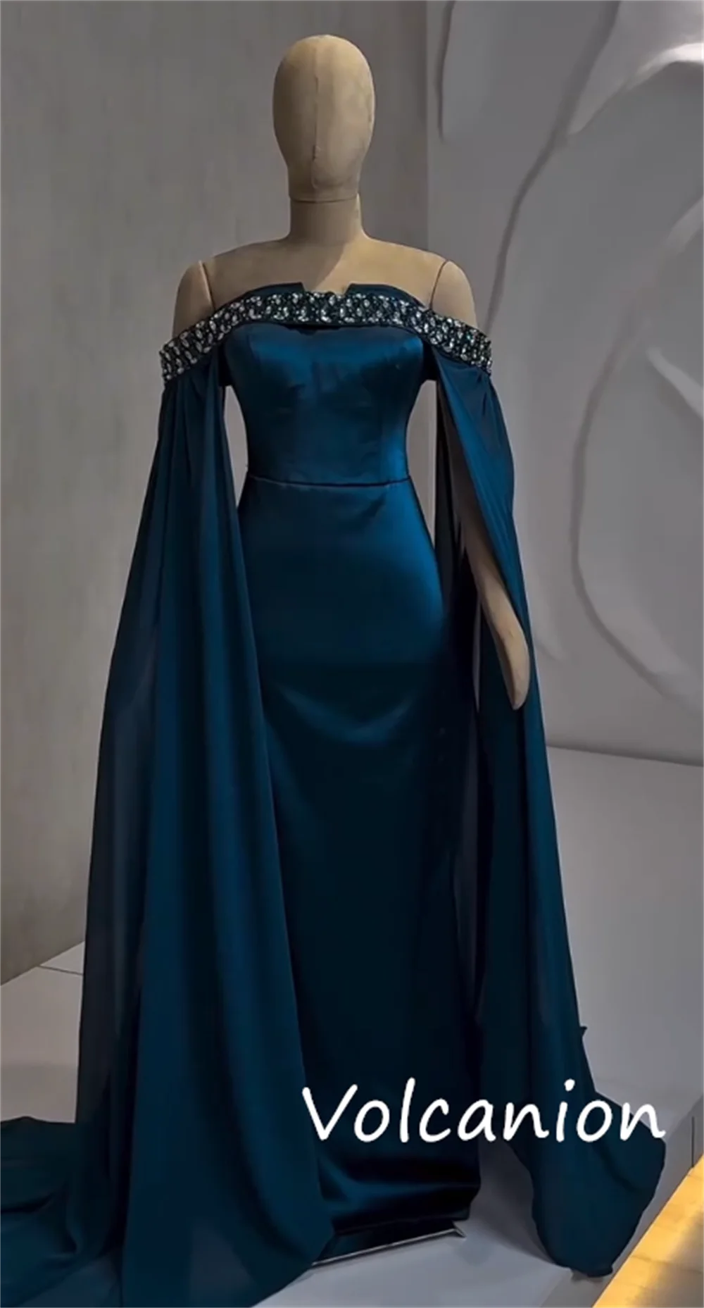 Customized Exquisite Charmeuse Sequined Pleat Straight Off-the-shoulder Long Dresses Bespoke Occasion