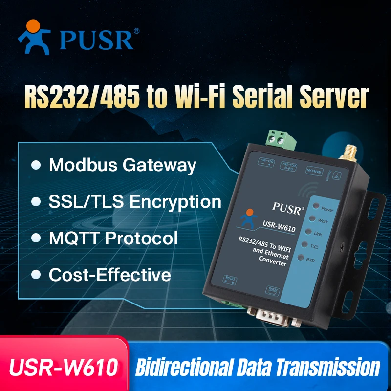 PUSR RS485 RS232 to WiFi Serial Device Server Serial to WIFI to Ethernet Converter Support Modbus Gateway tcp to rtu USR-W610