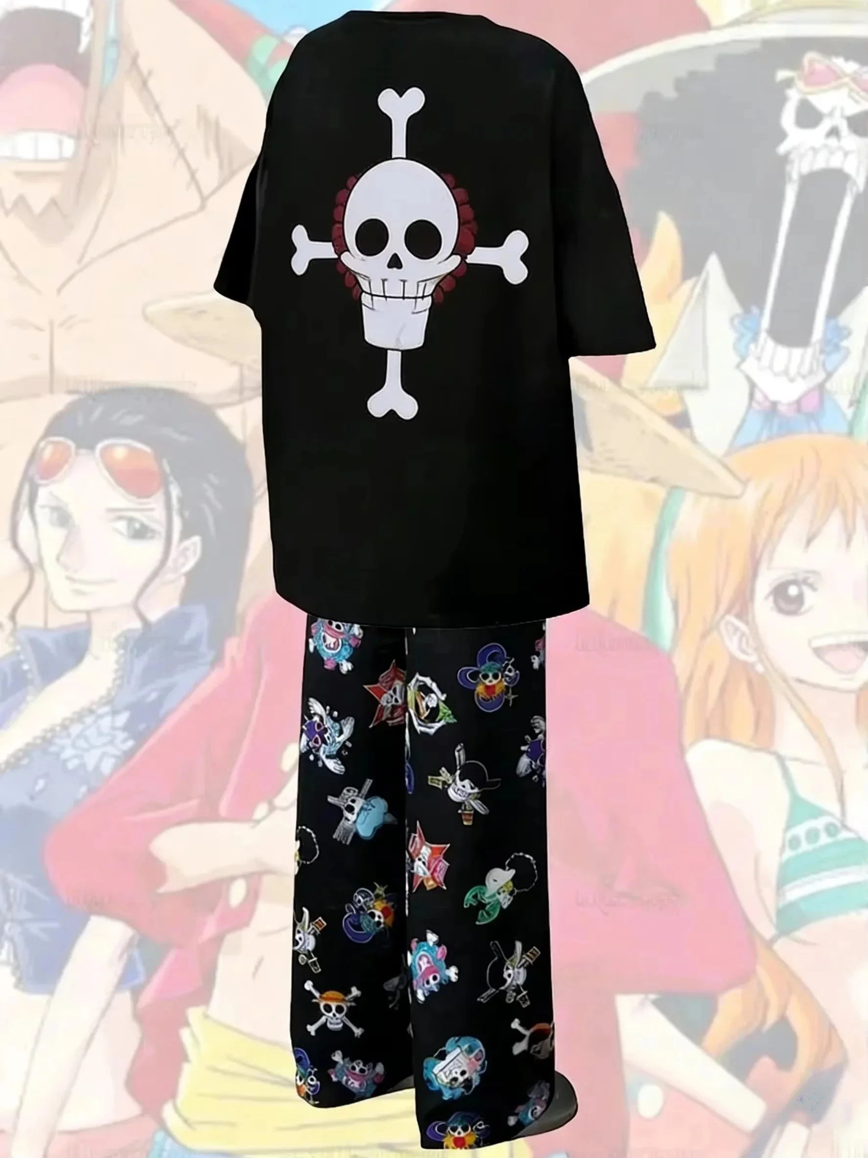 2026 New Summer One Piece Nami Orange Printed Pajama Set T-shirt and Pants Neutral Anime Pajama Soft Breathable Home Clothes