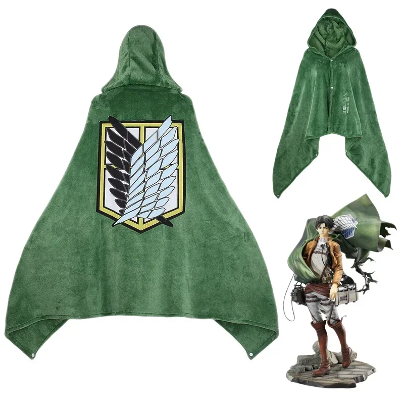 Attack Titann Blanket Flannel Cape Cloak Shingeki No Kyojin Survey Corps Anime Cosplay Costume Fabric Logo Hoodie Halloween MN11