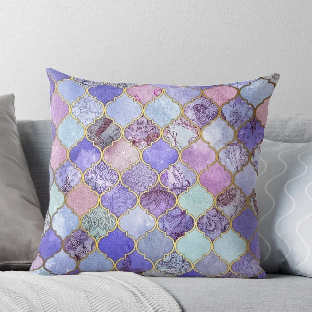 Royal Purple, Mauve & Indigo Decorative Moroccan Tile Pattern Throw Pillow Pillows Aesthetic christmas ornaments 2025 pillow